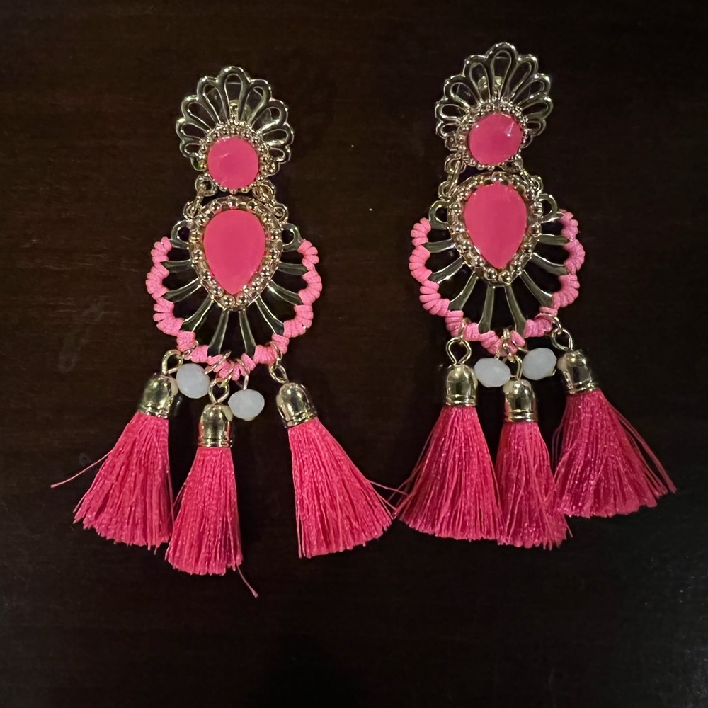 Lily Pulitzer Bright Pink Statement Earrings